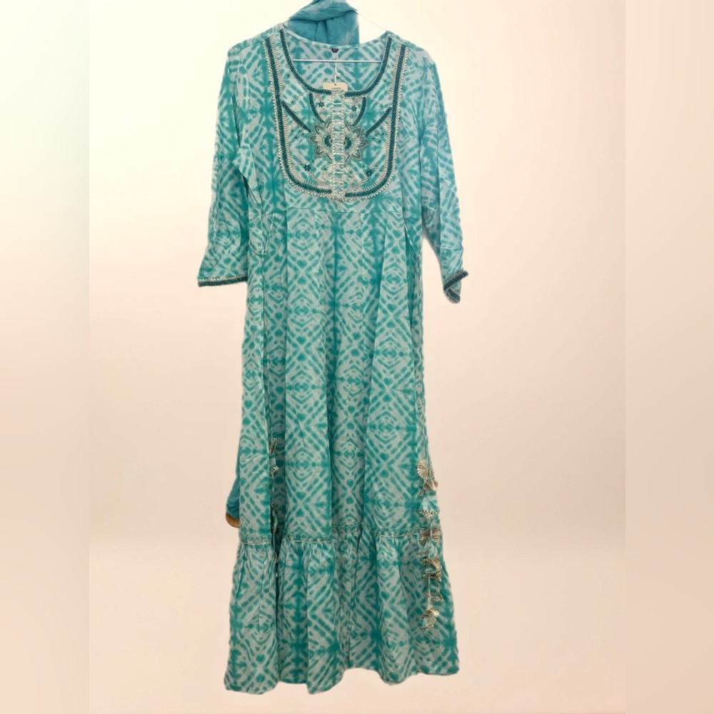 Elegant Teal Embroidered Women's Dress/Kurta with dupatta